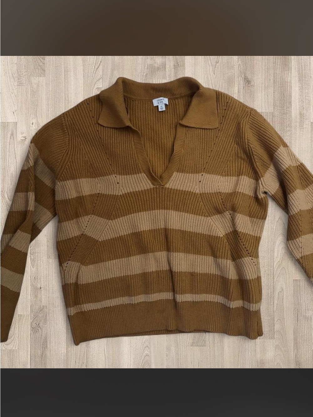 Crown & Ivy Brown & Beige Striped Collared Sweater - Picture 3 of 4